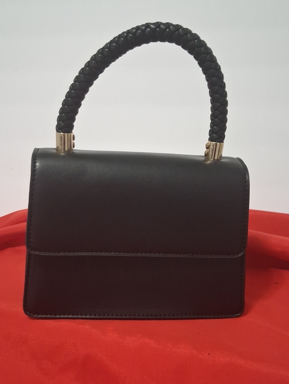 Classic Black Top-Handle Women's Bag with Braided Handle